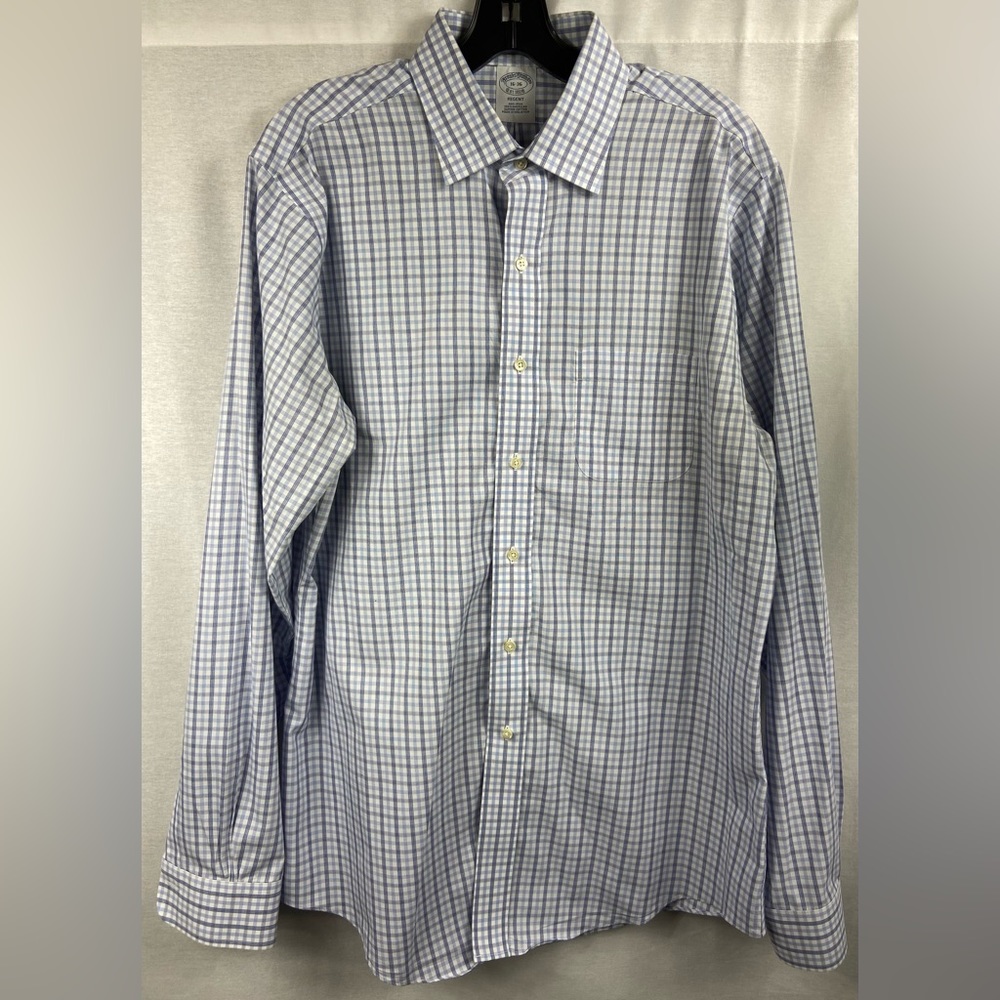 BROOKS BROTHERS Mens Blue Long Sleeve Collared Dress Shirt